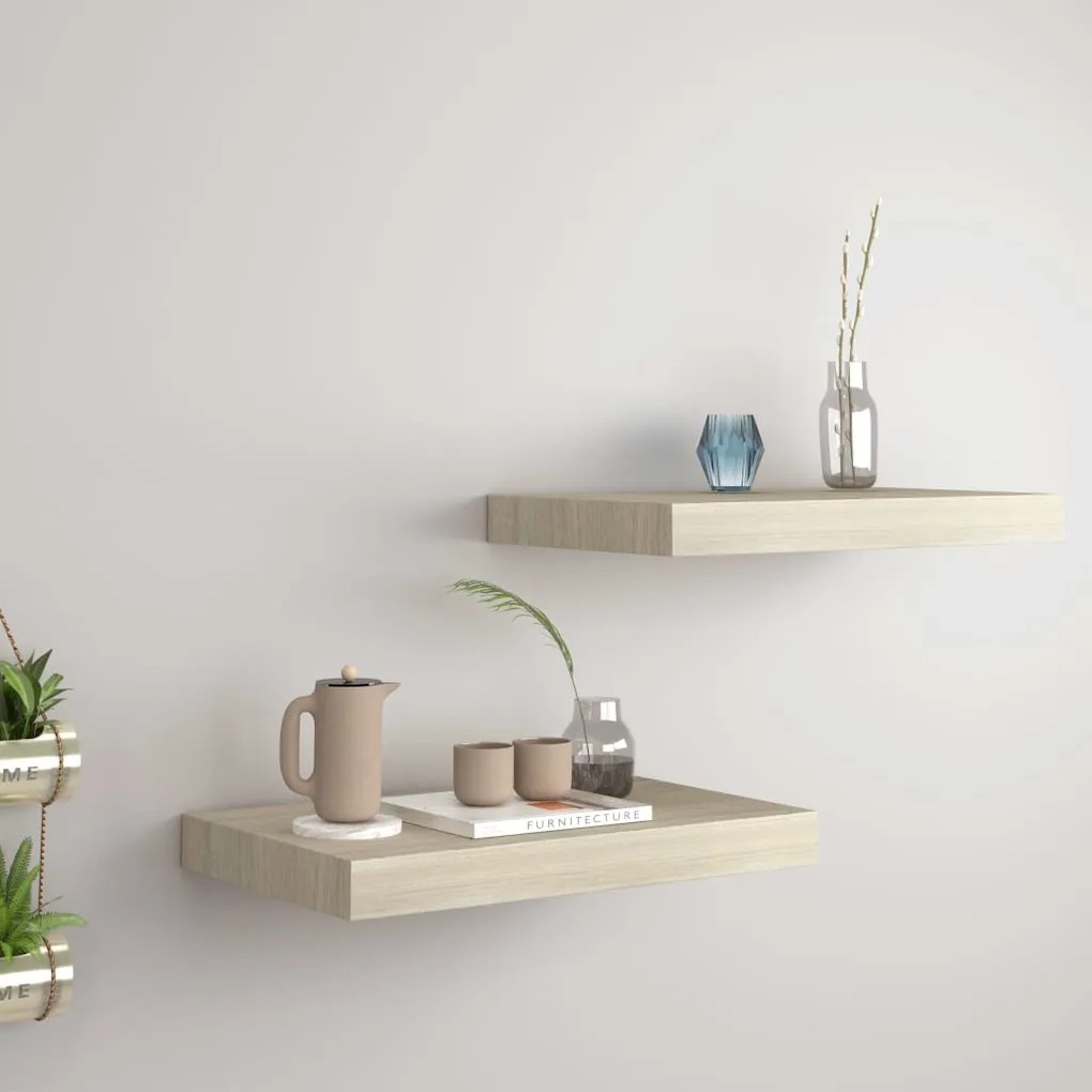 Scaffali A Parete 2 Pz Rovere 40x23x3,8 Cm İn Mdf /