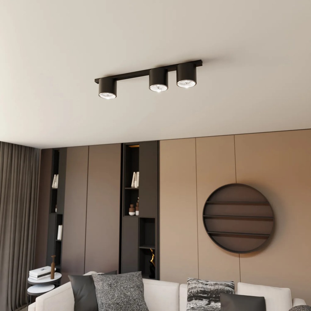 Plafoniera Moderna 3 Luci Faretti Ptah In Acciaio Nero