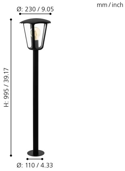 Eglo 98123 - Lampada da esterno MONREALE 1xE27/60W/230V IP44 altezza 995 nero