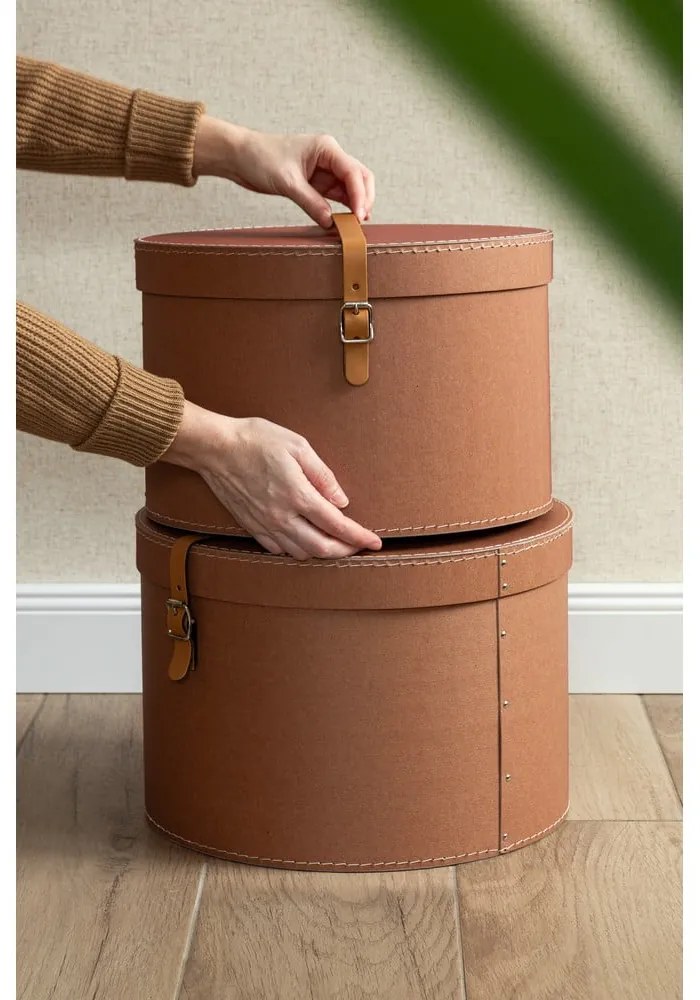 Scatole in set con coperchio/decorative marroni in cartone 2 pz ø 37,5x25 cm Rut Restore Paper Laminate – Bigso
