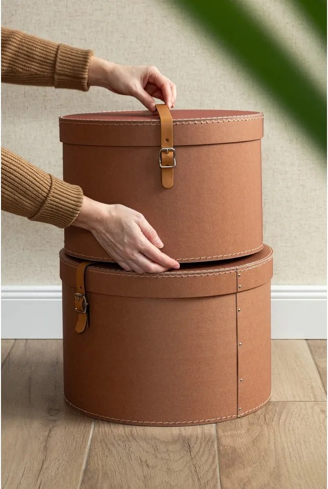 Scatole in set con coperchio marroni in cartone 2 pz ø 37,5x25 cm Rut Restore Paper Laminate – Bigso