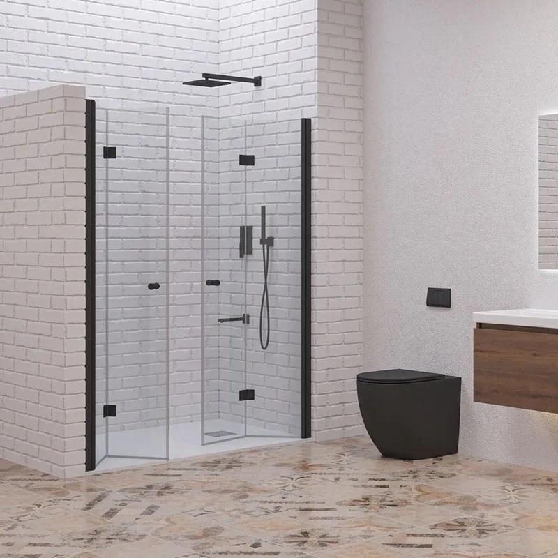 Kamalu - Porta doccia a doppio soffietto 110-113 cm colore nero | KAM-KS700DN