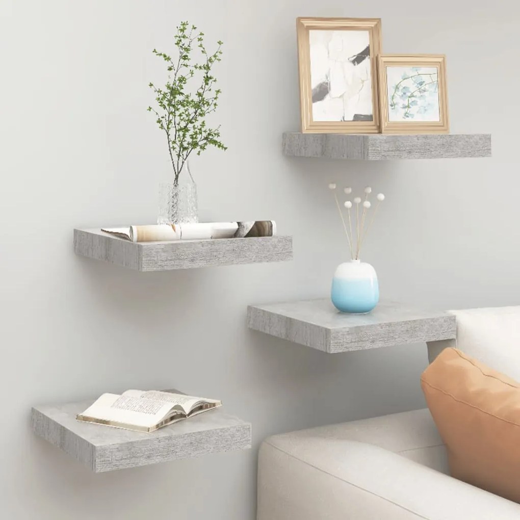 Scaffali A Parete 4 Pz Grigio Cemento 23x23,5x3,8 Cm İn Mdf /