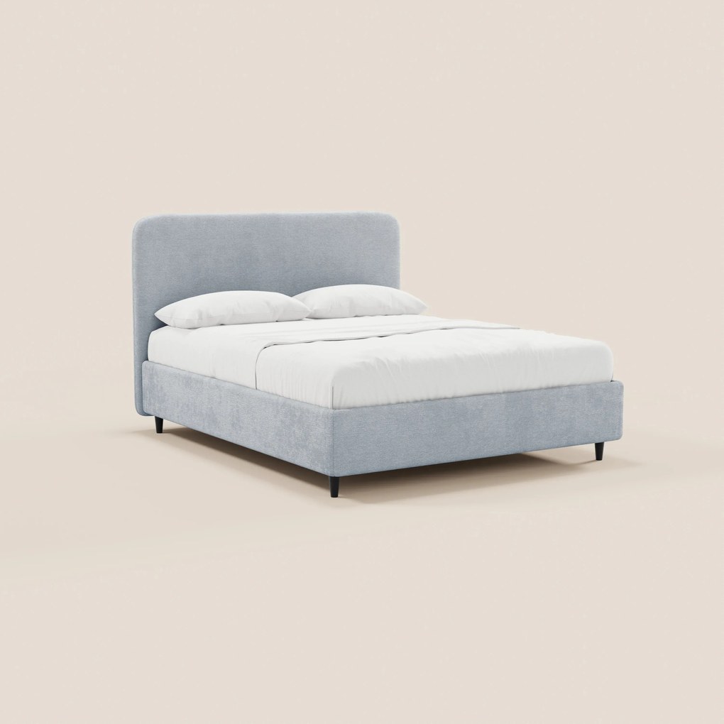 KAELOS letto minimal imbottito - vano contenitore, piedi alti e testiera arrotondata in tessuto ciniglia
