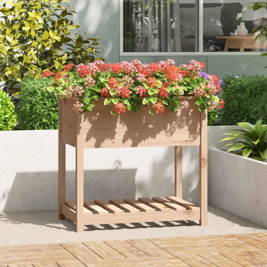 Fioriera Con Mensola 82,5x54x81 Cm İn Legno Massello Di Pino /