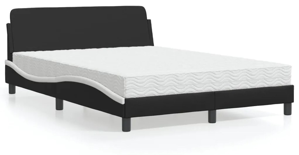 Letto Con Materasso Nero E Bianco 140x200 Cm İn Similpelle /