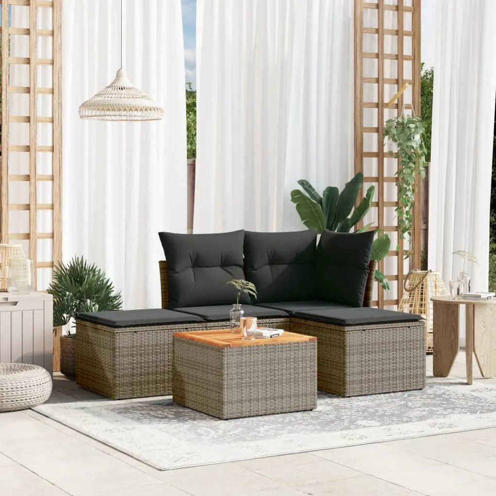 Set divano da giardino 5 pz con cuscini grigio in polyrattan