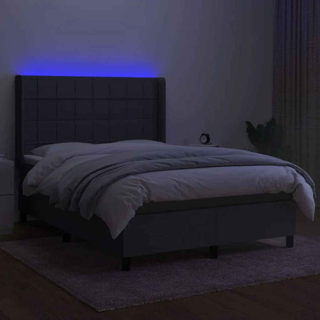 Letto a molle materasso e led grigio scuro 140x190cm in tessuto