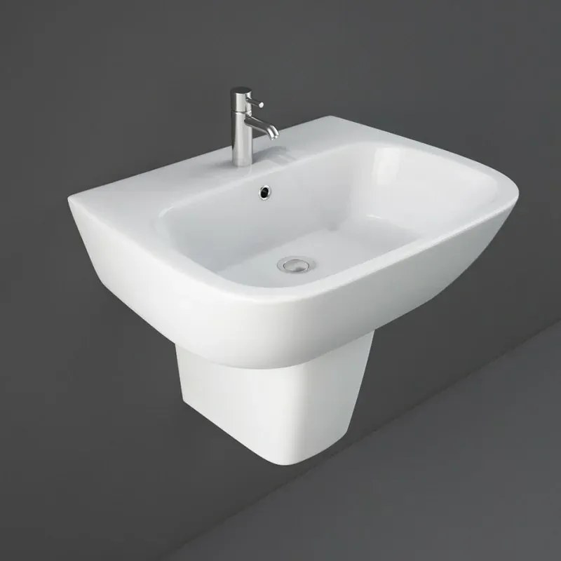 Lavabo bagno Rak serie One 60x46 cm con semicolonna in ceramica lucida