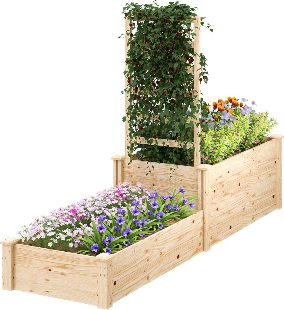 Fioriera Rialzata con Grigliato per Rampicanti e Divisorio 222x63x132 cm in Legno di Abete...