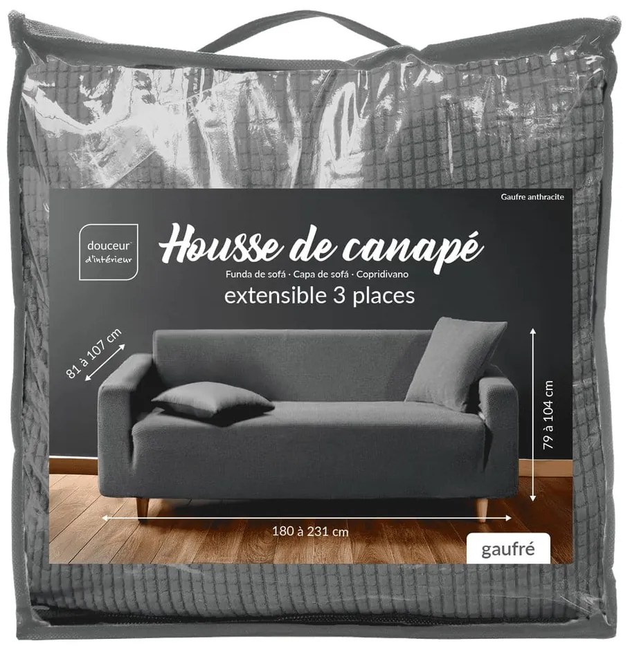 Copridivano color antracite con rivestimento elastico per divano a 3 posti Sacha – douceur d'intérieur