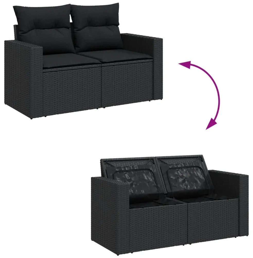 Set divani da giardino 12 pz con cuscini nero in polyrattan