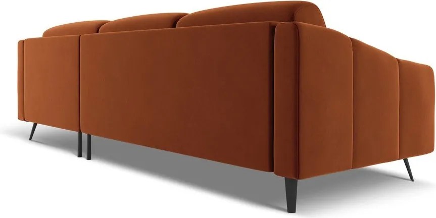 Divano angolare arancione (con penisola a destra) con rivestimento in velluto Nalu – Makamii
