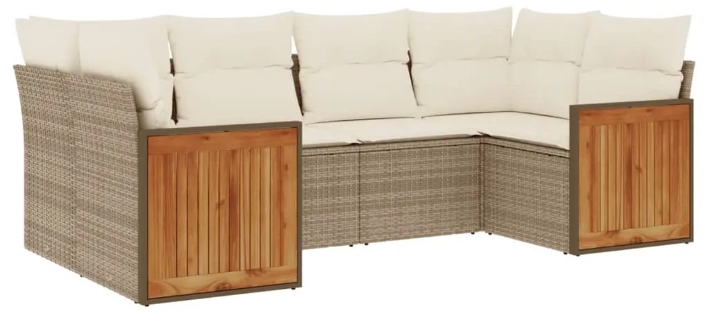 Set divano da giardino 6 pz con cuscini beige in polyrattan