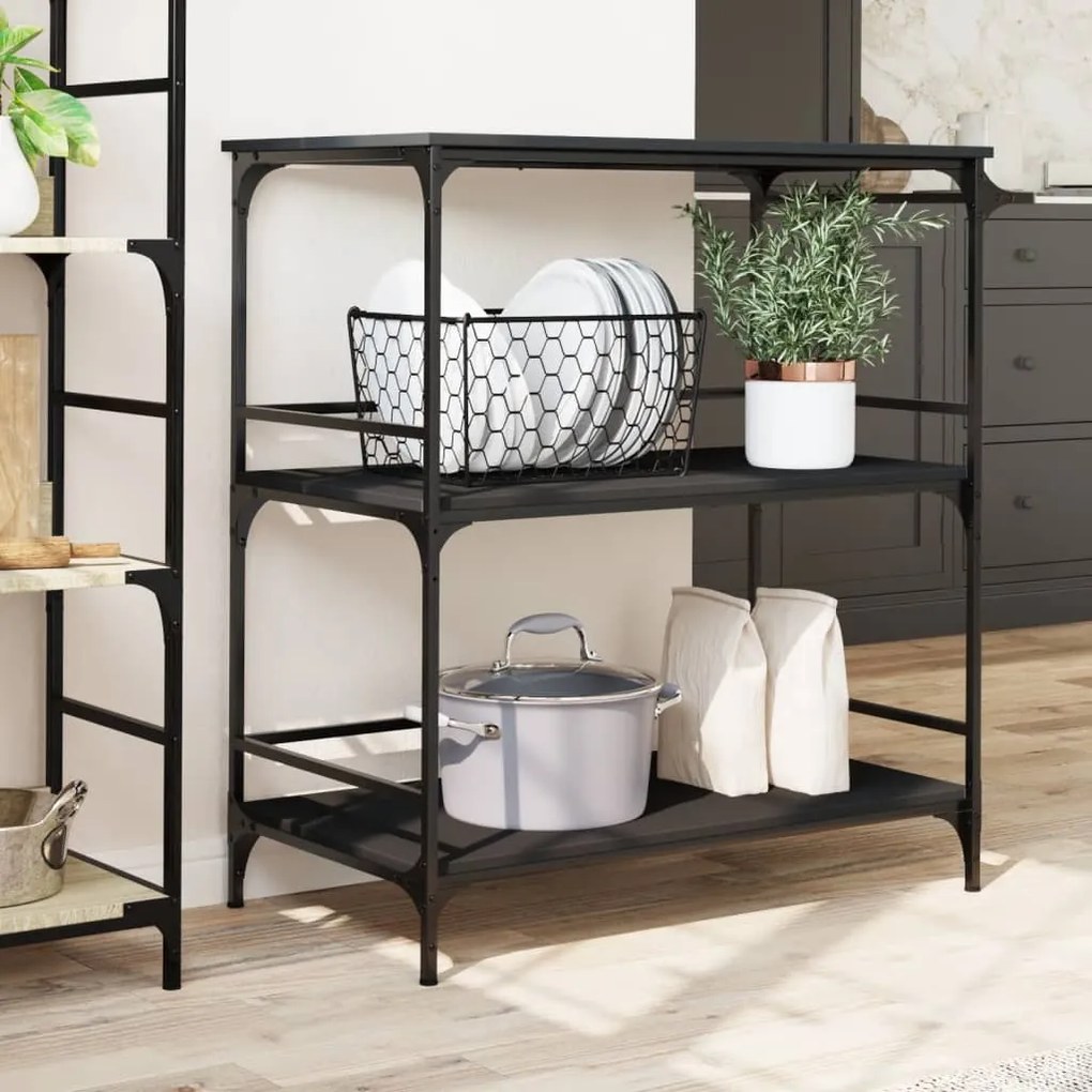 Carrello da cucina nero 100,5x50x105 cm in legno multistrato