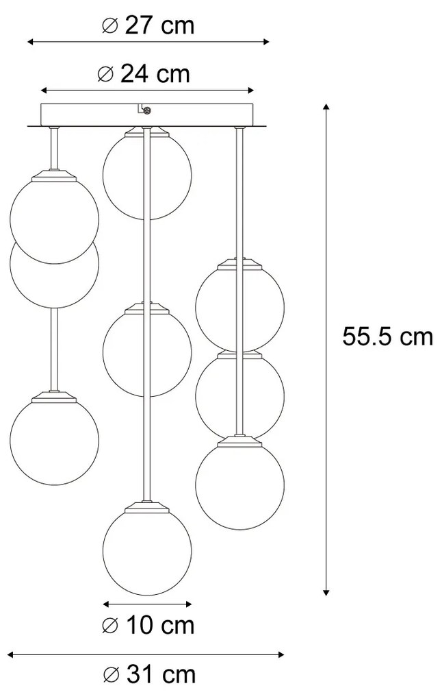 Lampada da soffitto moderna nera con vetro ambra e fumé 9 luci - Atene