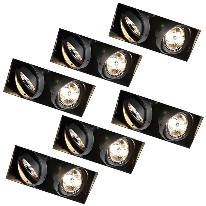 Set di 6 faretti incassati neri GU10 AR70 senza cornice 2 luci - Oneon