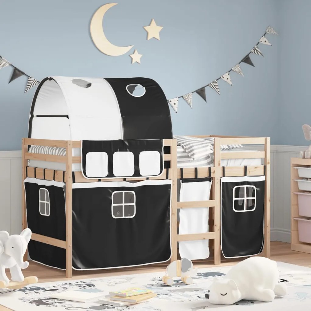 Letto A Soppalco Con Tunnel Bambini Bianco E Nero 90x200cm Pino /