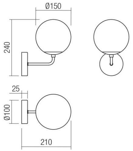 Redo 01-3148 - Applique BOWLING 1xE27/42W/230V nero