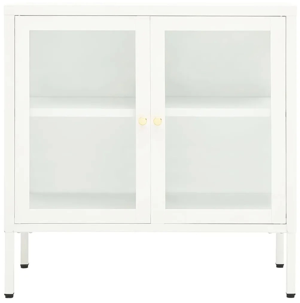 Credenza bianca 70x35x70 cm in acciaio e vetro