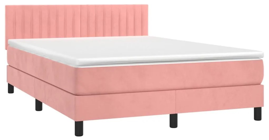 Letto a molle con materasso e led rosa 140x190 cm in velluto