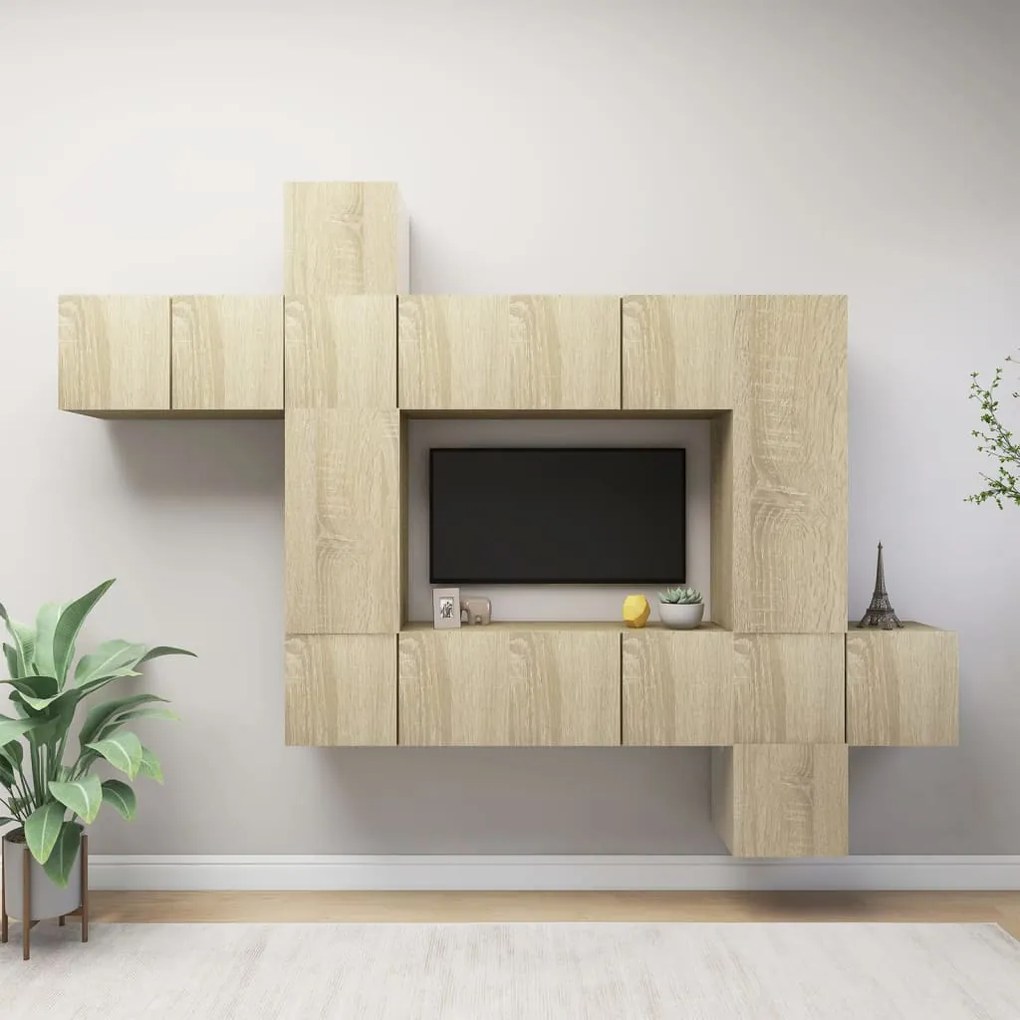 Set Di Mobili Tv 10 Pz Rovere Sonoma İn Legno Multistrato /