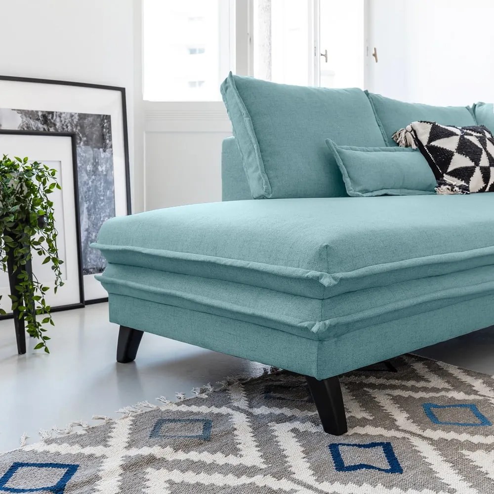 Divano letto a U azzurro, angolo sinistro Charming Charlie - Miuform