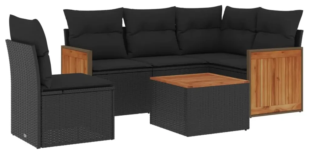 Set divano da giardino 6 pz con cuscini nero in polyrattan