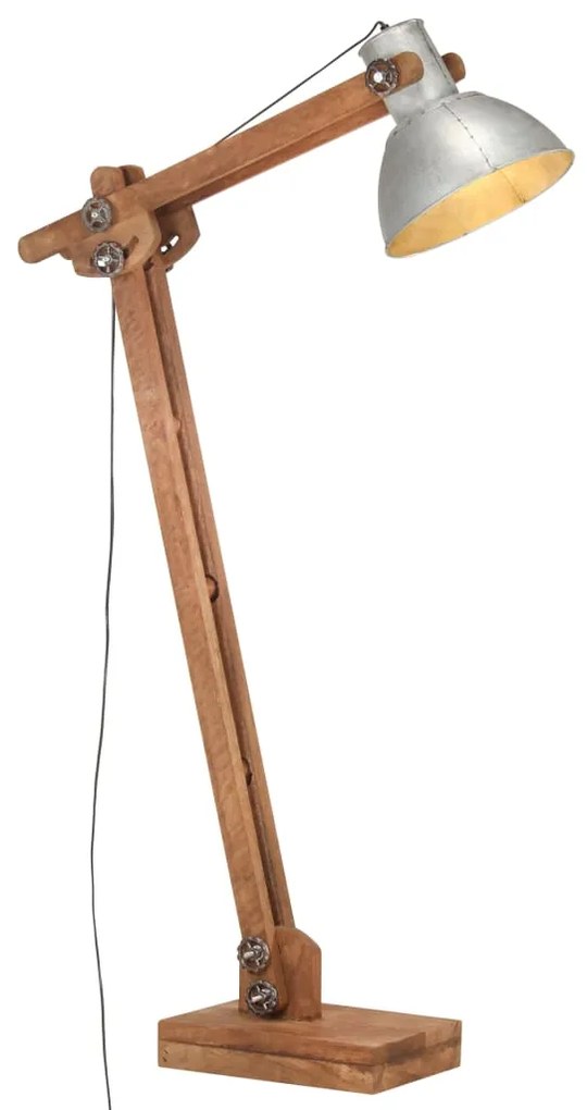 Lampada Da Pavimento Argento İn Legno Massello Di Mango E27 /