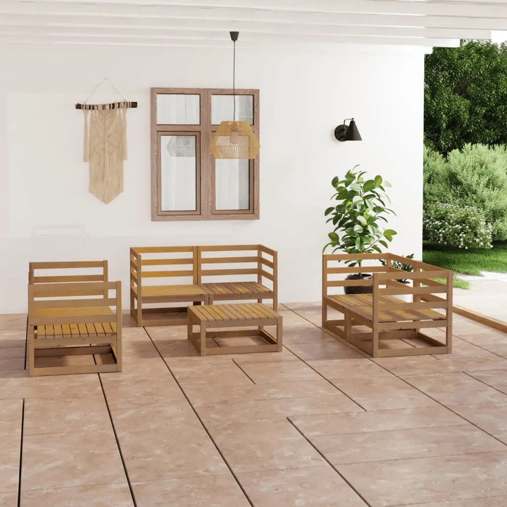 Set Divani da Giardino 7 pz Miele in Legno Massello di Pino