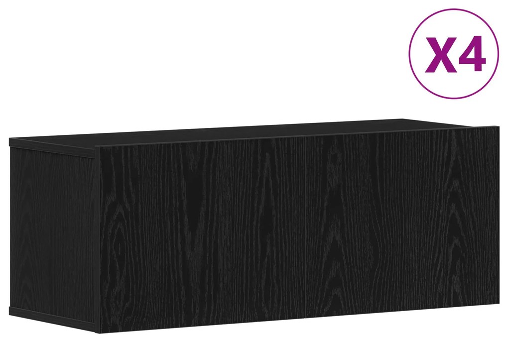 Set di mobili tv a parete in 4 pezzi in legno ingegnerizzato nero e rovere