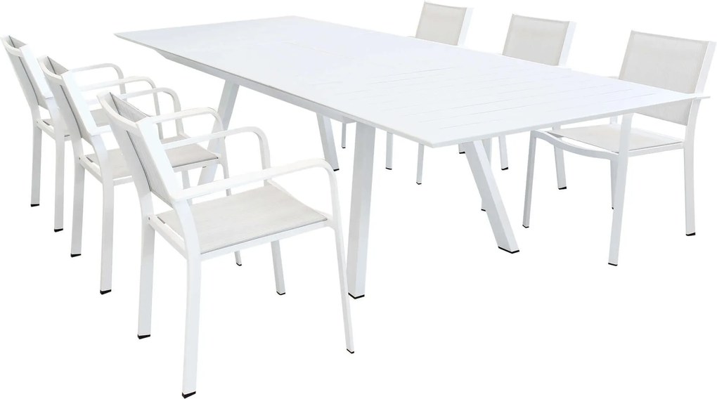 SPLENDOR - set tavolo in alluminio cm 200/300 x 110 x 75 h con 6 poltrone Splendor