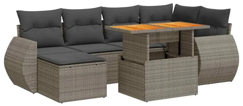Set divani da giardino 7 pz con cuscini grigio in polyrattan