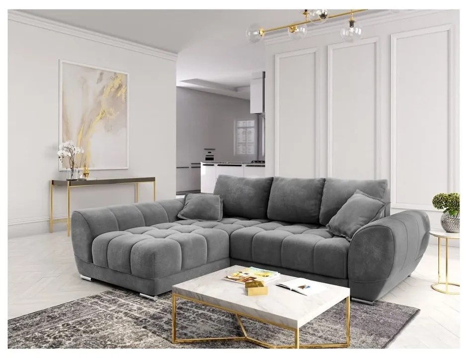 Divano letto angolare grigio con rivestimento in velluto, angolo sinistro Nuage - Windsor &amp; Co Sofas