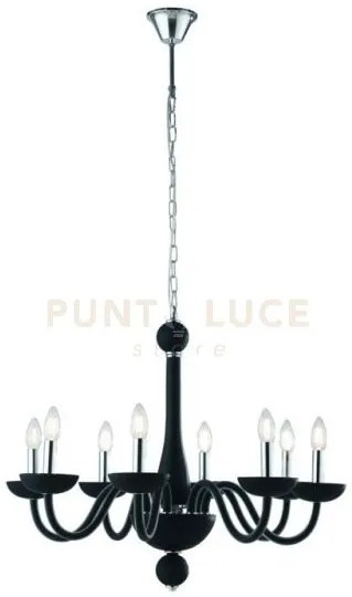 Lampadario alfiere nero e cromo 8 luci attacco e14 74x178cm