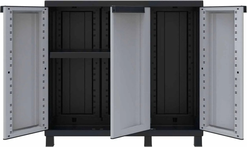 Armadio Modulare da Esterno 102x39x91,5 cm 3 Ante 1 Ripiano in Polipropilene Twist Grigio e Nero...