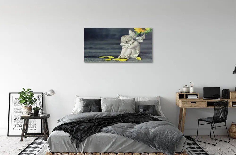 Quadro in vetro Girasole angelo dormiente 100x50 cm