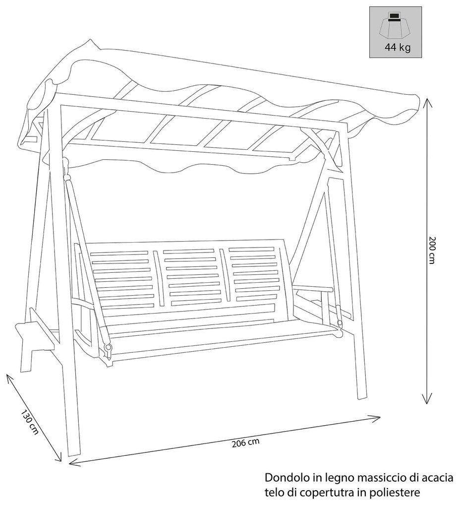 ADAMAS - dondolo da giardino in legno massiccio di acacia 3 posti