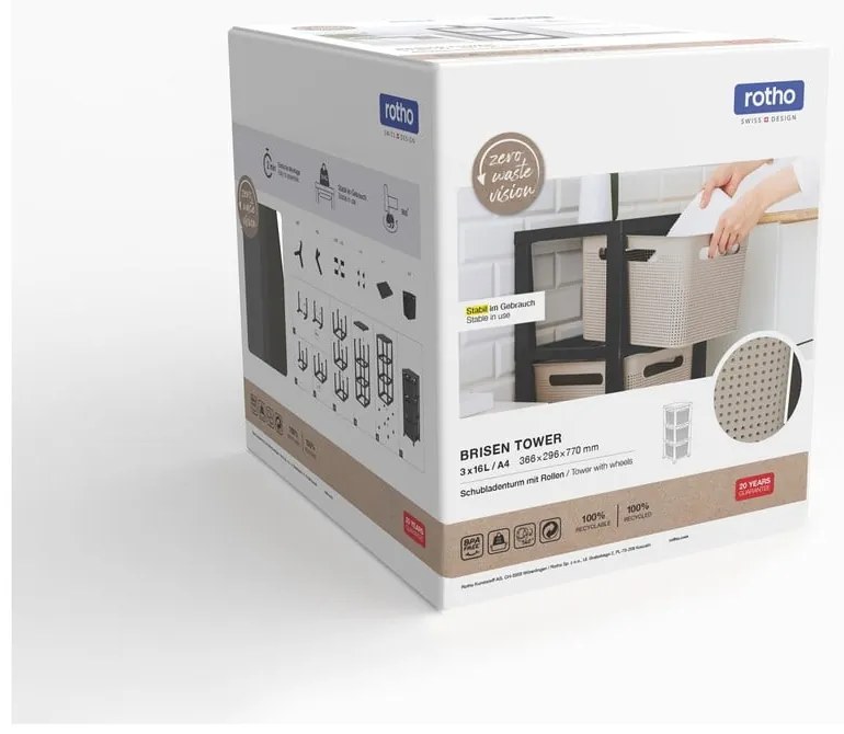 Scaffale mobile in plastica nero/beige 30x77 cm Brisen - Rotho