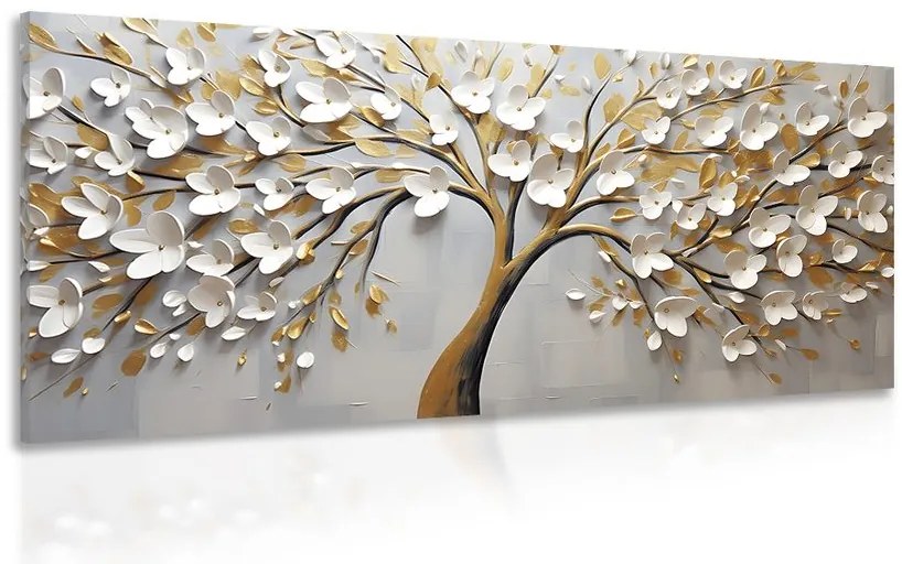 Quadro su tela – Albero dorato con fiori