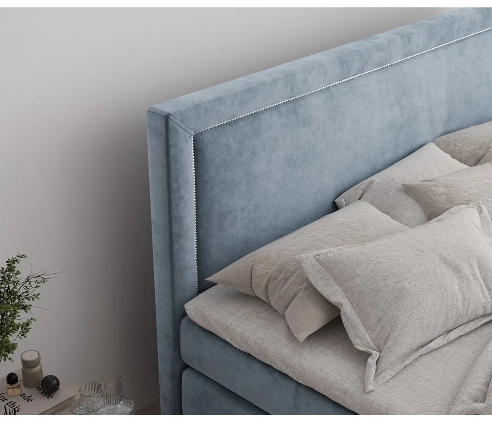 Letto boxspring blu con contenitore 140x200 cm Lavenda – Maison de Rêve
