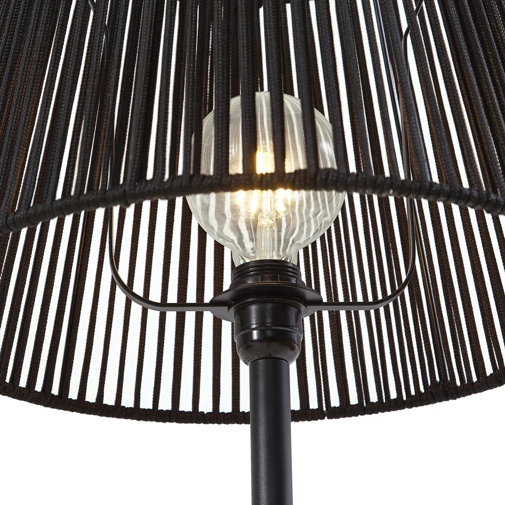 Lampada da terra per esterni nera con paralume in corda nera IP44 - Virginia Jayla