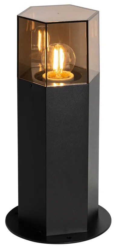 Lampada da terra per esterni nera con paralume fumé esagonale 30 cm - Denmark