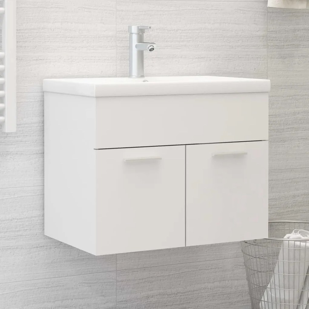 Mobile Bagno Con Lavabo Integrato Bianco İn Truciolato /