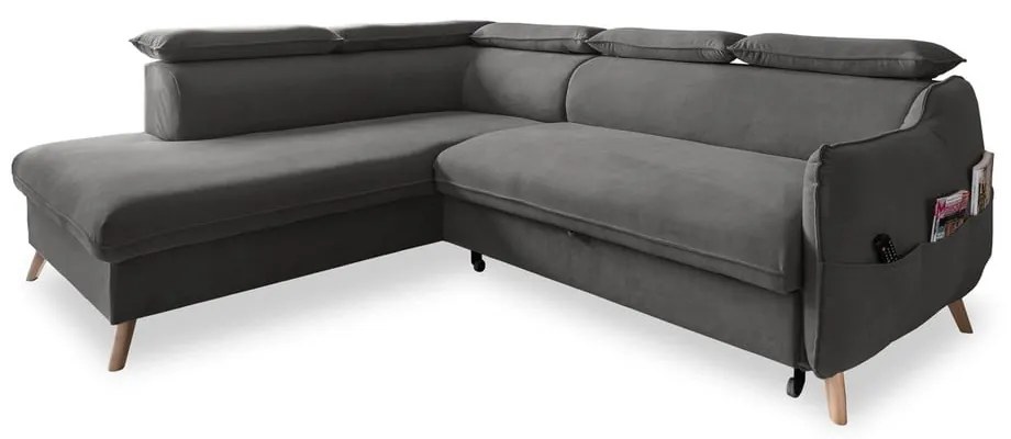 Divano letto angolare in velluto grigio scuro (angolo sinistro) Sweet Harmony - Miuform