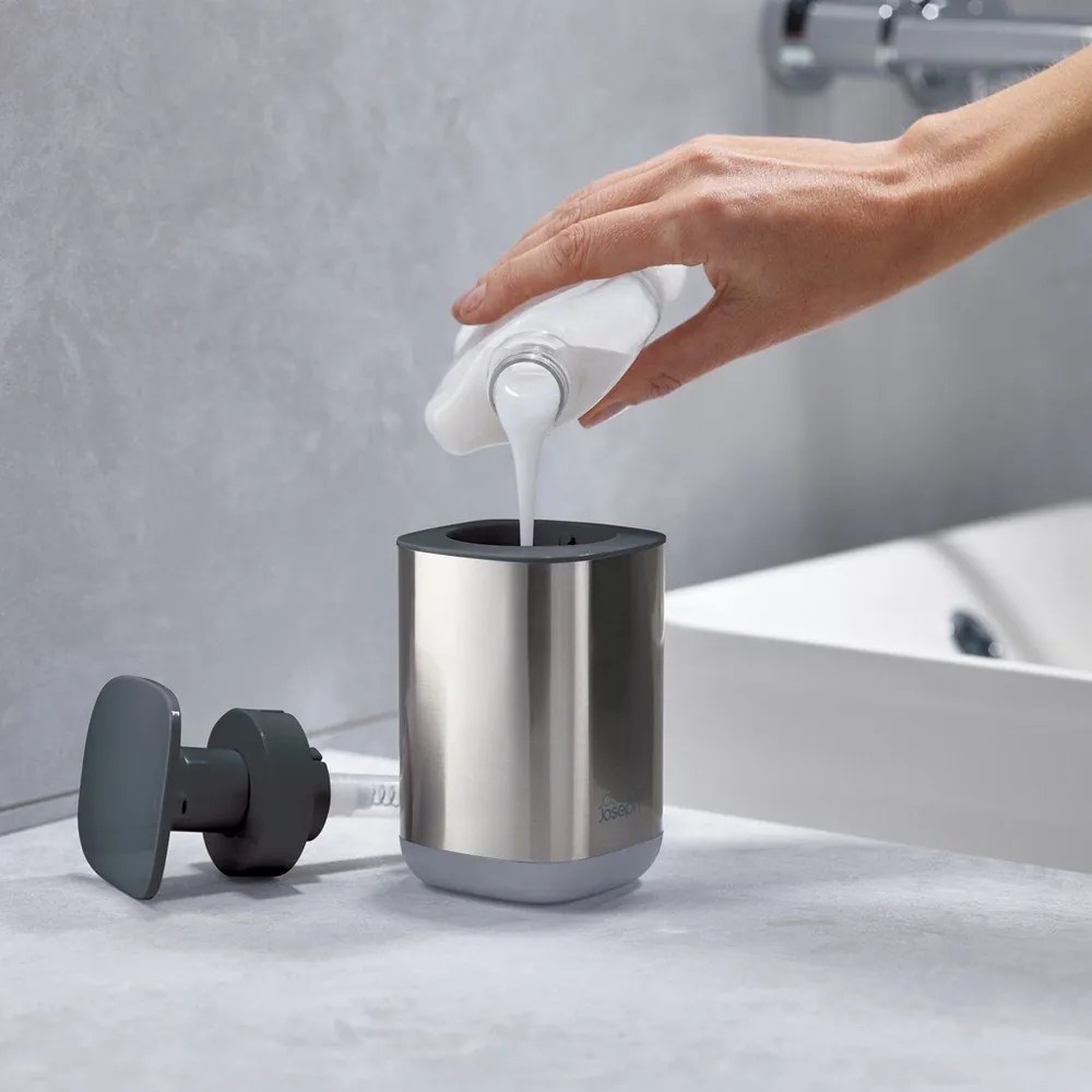 Dispenser per sapone color argento lucido in acciaio inox 250 ml Presto Steel – Joseph Joseph