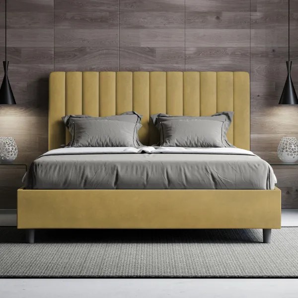 Letto matrimoniale e rete 160x200 in microfibra ocra Agueda