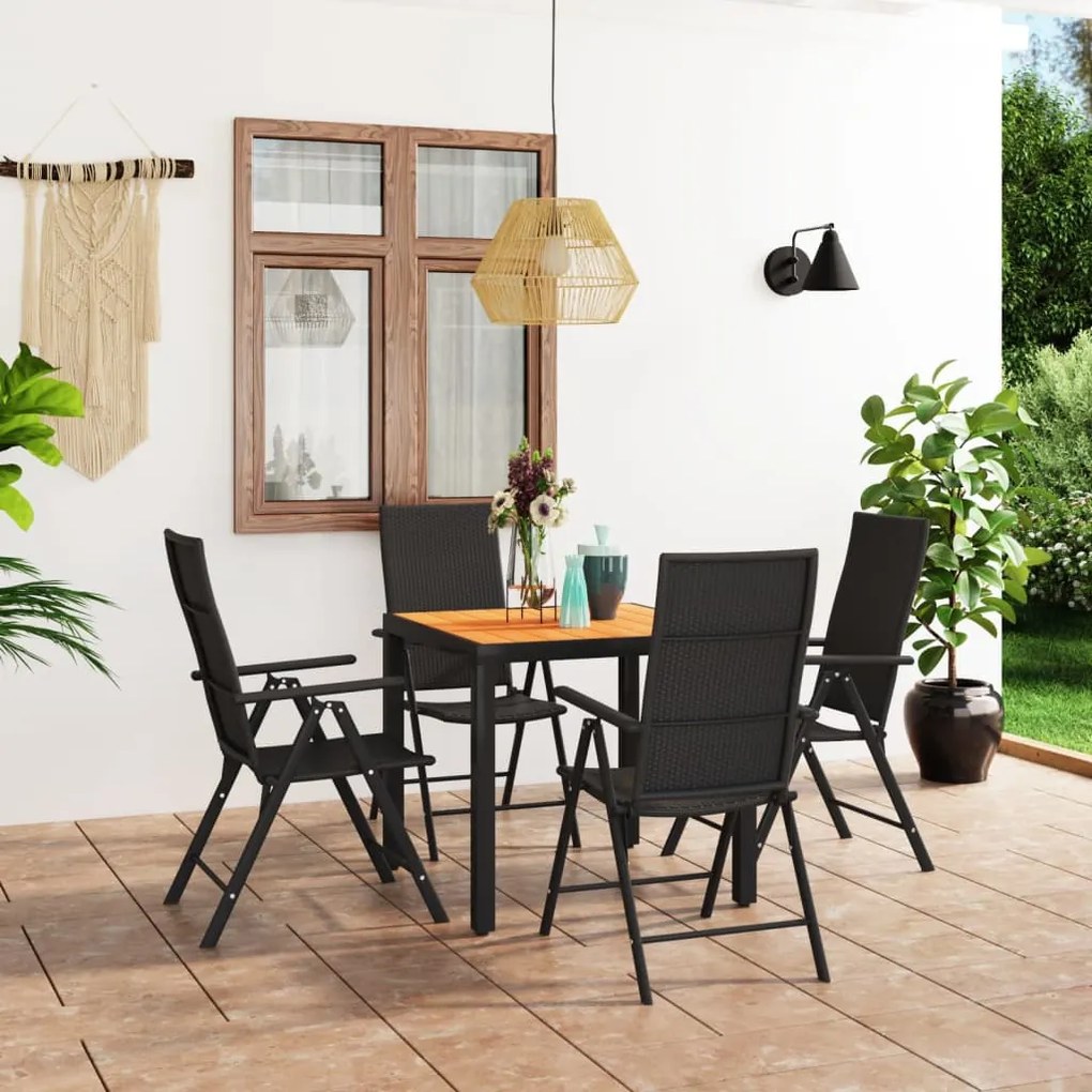 Set da pranzo da giardino 5 pz nero e marrone