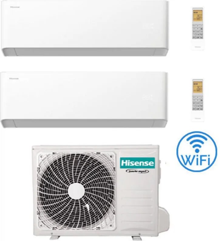 Climatizzatore Condizionatore Hisense Uni HB Wifi R32 Dual Split Inverter 7000 + 9000 BTU con U.E. 2AMW35U4RGC Classe A++/A+