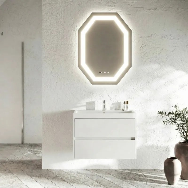 Base sospesa Portofino 80 cm con lavabo e 2 cassetti bianco opaco